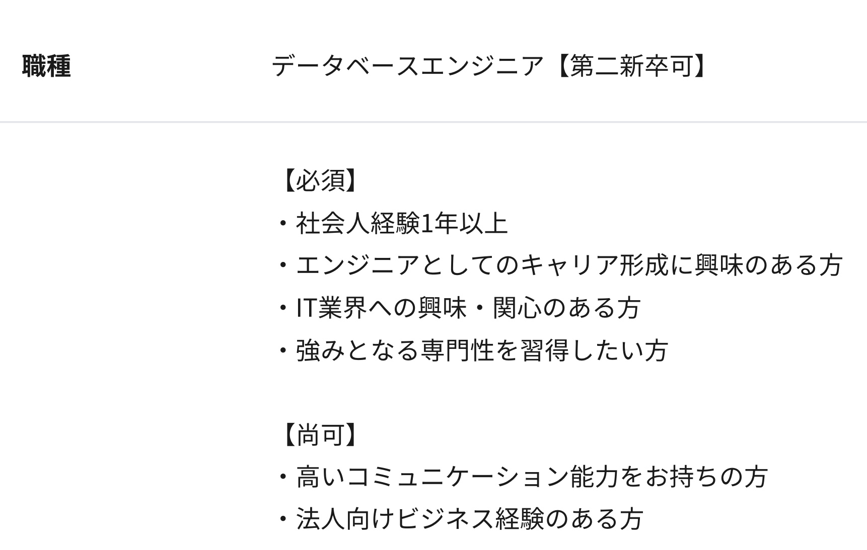データベースエンジニア求人例|ワークポート