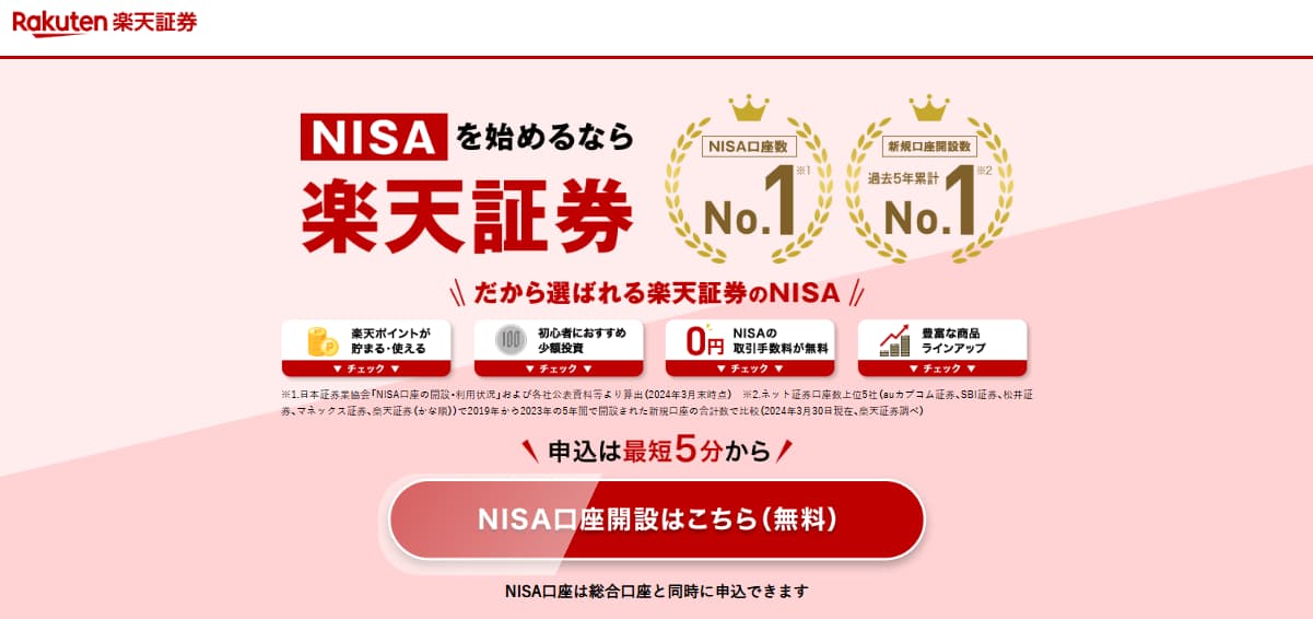楽天証券のNISA申込ページ