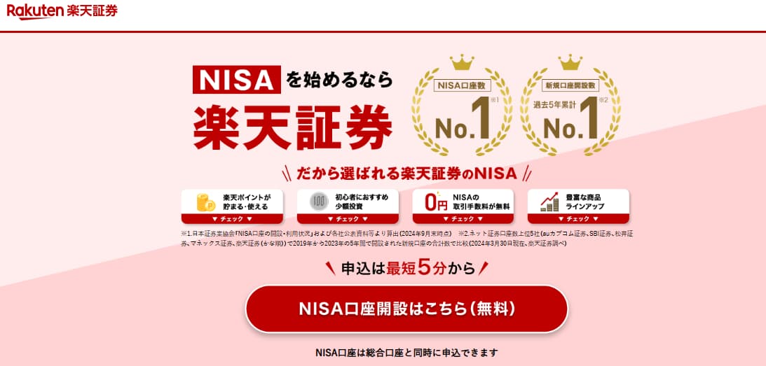 楽天証券のNISA申込ページ