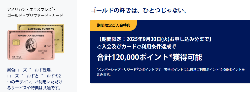 アメックス・ゴールド・プリファードの入会特典概要