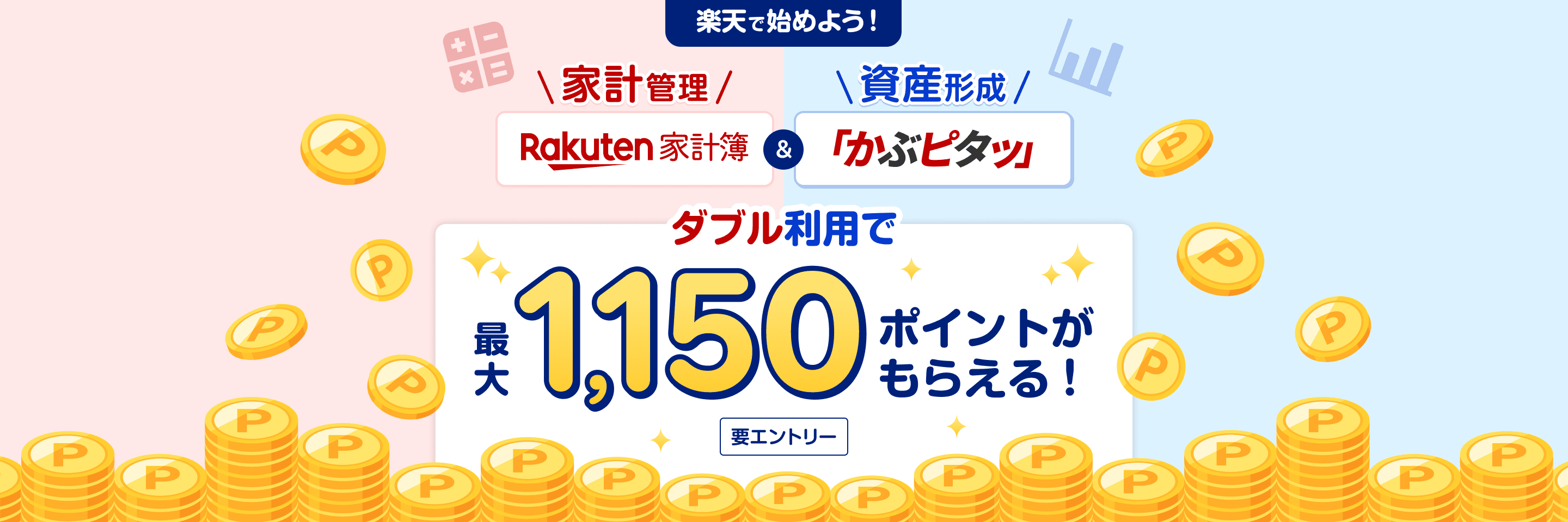 楽天証券とダブル利用で最大1,150ポイント!|楽天家計簿