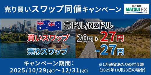 【豪ドル/NZドル】売り買いスワップ同値キャンペーン！