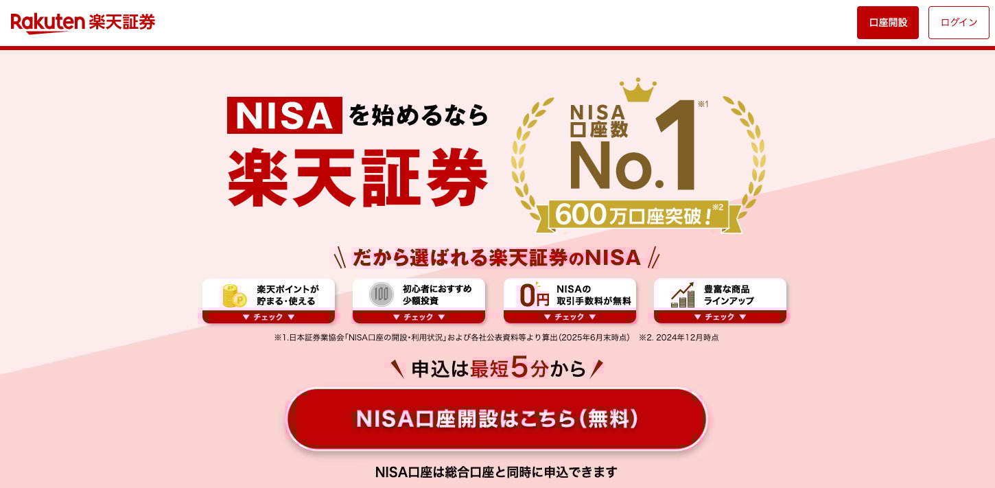 楽天証券のNISA申込ページ