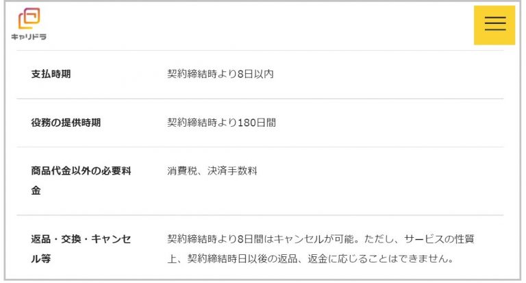 特定商取引法に基づく表記│キャリドラ
